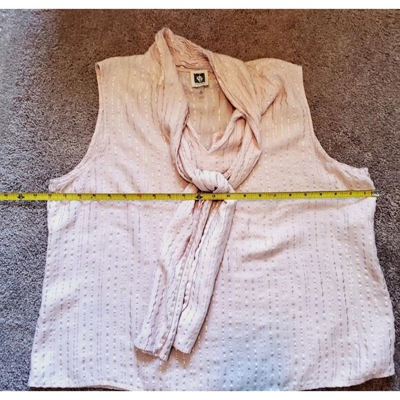 Anne Klein XL Pink Top With Gold Stripe & Bow V Neck. Great Alone Or Layered - Picture 4 of 7